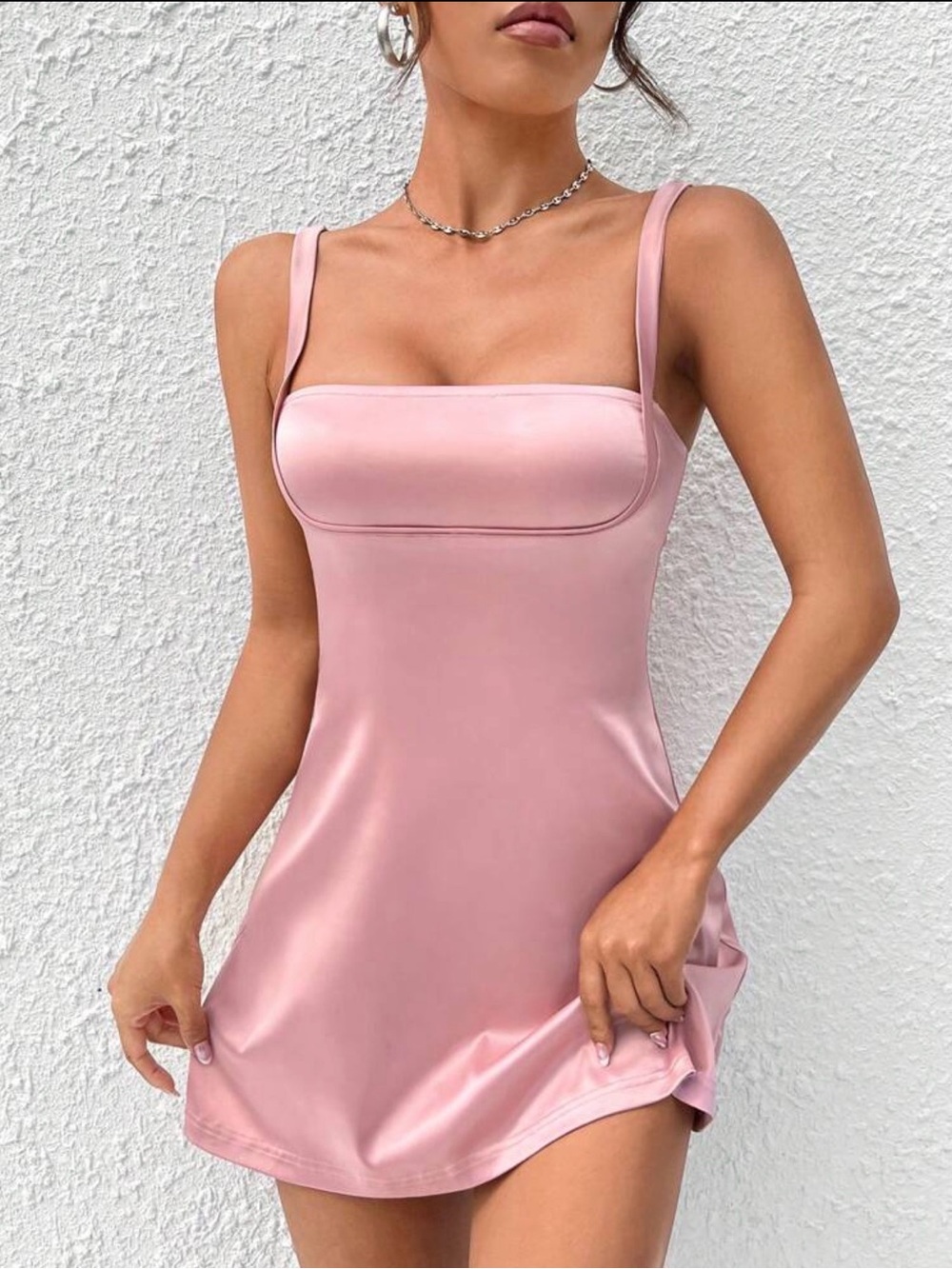 SHEIN Satin Pink Mini Slip Dress